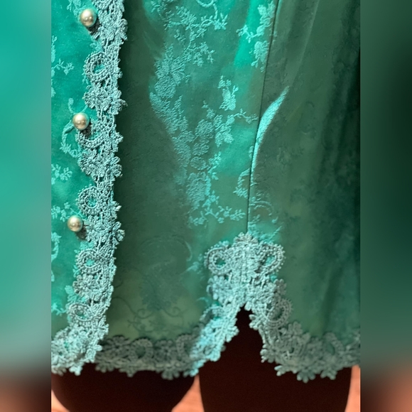 Vintage 80s Brocade Floral Embroidered Skirt Set Suit Pearl Dress Jacket Blazer - Picture 11 of 16